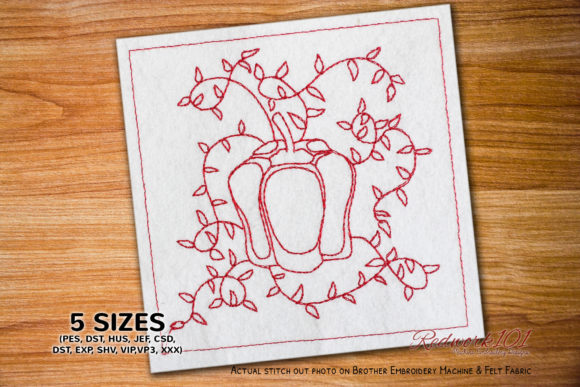 Bell Pepper with Plant Redwork: A Fresh Design