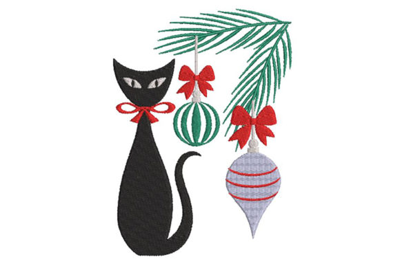 Christmas with a Cute Black Cat Embroidery