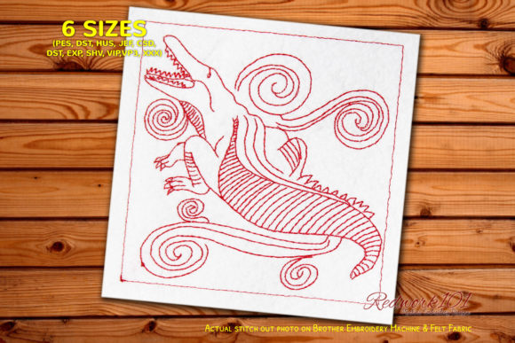 Crocodile Redwork: A Premium Embroidery Design