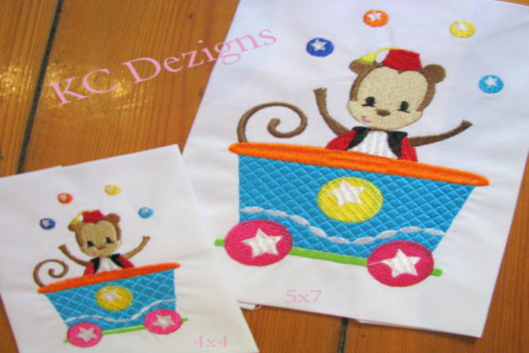 Cute Monkey Sitting in Train Embroidery Design