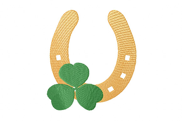Gold Horseshoe with Four Leaf Clover: A Lucky Embroidery Design
